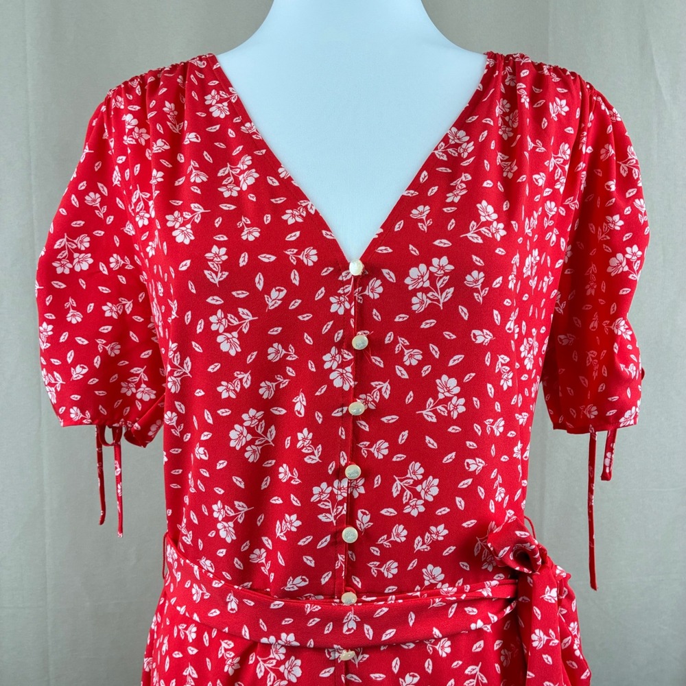 Lauren Ralph Lauren Womens 12 Midi Dress Red Floral Button Front Cottagecore - Picture 7 of 16